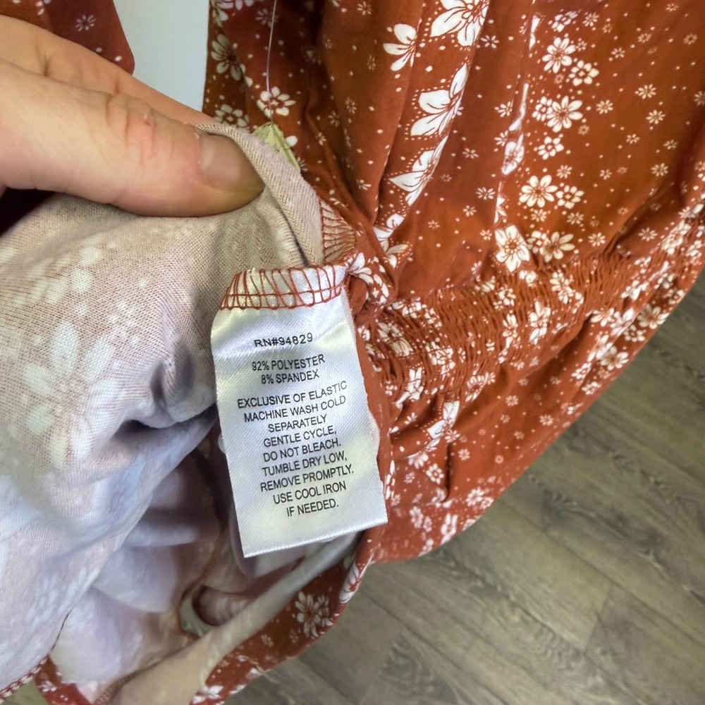 NWT Derek Heart rust orange off-the-shoulder floral print romper Size 3X - Picture 6 of 6